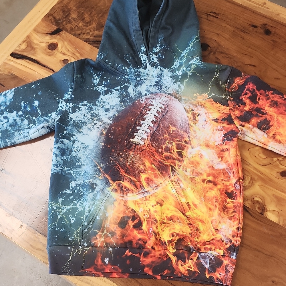 Dynamic Kids Hoodie with Football and Flames